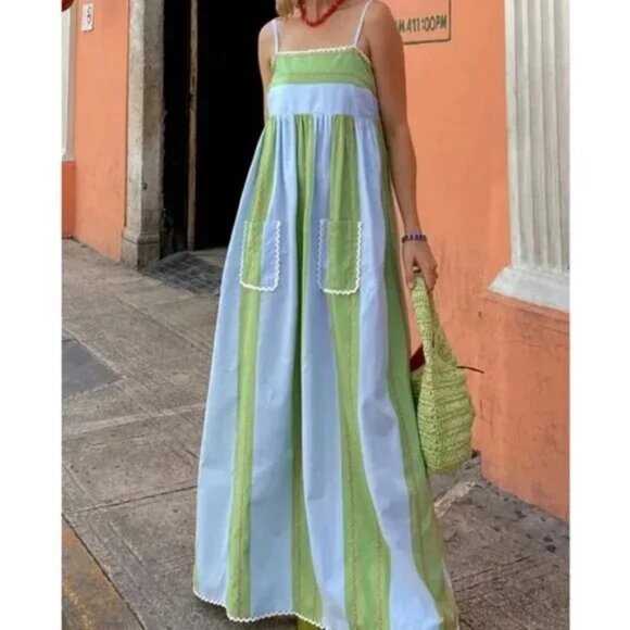 Multicolor Pockets Color Block Cami Maxi Dress - Picture 1 of 5